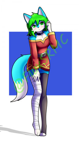 anthro biped blue_body blue_fur blush breasts butt claws cosplay countershade_fur countershading digitigrade dipstick_tail eyebrows feet female fingers fur green_eyes green_hair green_tongue hair hair_up markings multicolor multicolored_body multicolored_fur multicolored_tail pose simple_background slim small_breasts tail tail_markings teeth toes tongue two_tone_body two_tone_fur white_body white_fur konosuba:_god's_blessing_on_this_wonderful_world! megumin_(konosuba) serah_(creamingserah) canid canine mammal 9:16 absurd_res digital_media_(artwork) hi_res pinup watermark