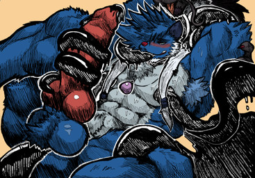 abs accessory anal anal_penetration animal_genitalia animal_penis anthro aroused balls barazoku big_balls big_muscles big_pecs big_penis biped black_ears black_eyebrows blue_body blue_fur blue_hair chest_tuft collarbone countershade_fur countershade_torso countershading duo erection eviolite_(item) eyebrows fur genitals hair hair_over_eyes hiding_behind_another huge_penis ink jewelry knot_(anatomy) lying male markings muscular muscular_anthro muscular_arms muscular_legs muscular_male necklace nipples nude on_back open_mouth pecs penetration penis penis_tentacles pink_nose ponytail restrained restrained_by_tentacles sex solo solo_focus struggling tentacle_in_ass tentacle_on_penis tentacle_penetration tentacle_sex tentacles text tuft vein veiny_penis dreeda jwbash nintendo pokemon pokemon_legends_arceus reed_(dreeda) generation_5_pokemon generation_8_pokemon hisuian_form hisuian_samurott mammal mustelid pokemon_(species) regional_form_(pokemon) samurott absurd_res digital_media_(artwork) hatching_(art) hi_res shaded