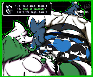 anthro belly belly_mouth big_butt bodily_fluids body_hair bottomwear boxer_briefs bulge bulge_grinding bulge_on_ass bulge_rubbing butt butt_hair clothed clothed_sex clothing cum cum_on_butt cum_on_clothing cum_on_underwear cum_stain detailed_bulge dialogue dry_humping duo erection erection_under_clothing genital_fluids genital_outline gloves green_boxer_briefs green_clothing green_underwear grinding hairy hand_on_butt handwear humping looking_at_butt looking_back male male/male nipples open_mouth overweight overweight_anthro overweight_male pattern_boxer_briefs pattern_clothing pattern_underwear penile penis_outline sex simple_background tenting text text_box tongue underwear underwear_fetish underwear_only underwear_sex wet wet_clothing wet_underwear gorochuinboxers deltarune undertale_(series) king_diamond_(deltarune) king_spade darkner humanoid 2025 6:5 absurd_res digital_drawing_(artwork) digital_media_(artwork) english_text hi_res