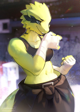 anthro biped bottomwear breasts clothed clothed_anthro clothed_female clothing female fingers front_view inside looking_at_viewer medium_breasts navel non-mammal_breasts non-mammal_navel pants smile solo standing tail teeth wide_hips hackainax reptile scalie snake 2026 digital_drawing_(artwork) digital_media_(artwork) hi_res