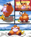 angry anthro beach belly big_belly big_breasts big_butt breasts butt butt_crush crush duo female feral flirting fur group hair larger_female looming looming_over male male/female nude obese obese_anthro obese_female overweight overweight_anthro overweight_female overweight_male raised_leg seaside size_difference thick_thighs yellow_body yellow_fur kazecat nintendo pokemon cocoa_(cheesecaker) milachu sparks_(cheesecaker) generation_1_pokemon mammal pikachu pokemon_(species) raichu rodent hi_res