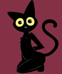 ambiguous_gender anthro biped black_body black_eyes black_fur crouching fur looking_at_viewer red_background simple_background solo yellow_eyes silly_imp domestic_cat felid feline felis mammal hi_res