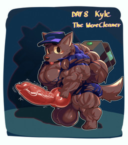 3_toes 4_fingers animal_genitalia animal_penis anthro arm_tuft back_muscles ball_tuft balls biceps big_balls big_eyes big_knot big_muscles big_pecs big_penis black_eyebrows black_eyes black_outline blep blue_bottomwear blue_clothing blue_hat blue_headwear blue_topwear blush bodily_fluids border bottomwear brown_blush brown_body brown_fur brown_nose brown_pubes butt canine_genitalia canine_penis cheek_tuft claws cleaning_tool clothing count countershade_inner_ear day_count deltoids dripping_water elbow_tuft erection eyebrows facial_tuft featureless_crotch feet fingers fluffy fluffy_tail forearm_muscles forehead_tuft foreshortening fur genitals glistening glistening_balls glistening_genitalia glistening_nose glistening_penis glistening_tail hand_on_penis hat headgear headwear holding_object huge_balls huge_knot huge_muscles huge_penis hyper hyper_genitalia hyper_muscles hyper_penis implied_transformation ineffective_clothing inside knot latissimus_dorsi light male motion_lines multicolored_outline muscular muscular_legs narrowed_eyes no_irises outline paws pecs penis pink_penis pink_tongue pointillism pointy_ears precum_bubble pubes puddle purple_text_outline quads raised_inner_eyebrows shadow small_hands solo standing sweat tail text thick_penis three-quarter_view toes tongue tongue_out topwear torn_clothing trapezius tremble_spikes triceps tuft unsigned vacuum_cleaner vein veiny_penis water_drop white_border white_outline yellow_sclera yellow_text crimsonrabbit mythology the_werecleaner kyle_(the_werecleaner) canid canine mammal mythological_canine mythological_creature werecanid werecanine werecreature werewolf 2024 character_name english_text full-length_portrait hi_res lighting portrait shaded shaded_line_art