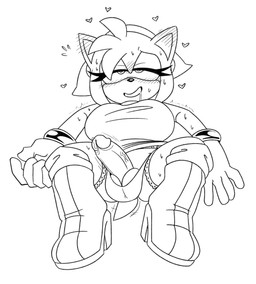 accessory anthro balls blush bodily_fluids boots bracelet clothing dress drooling erection eyelashes footwear genitals gynomorph hair_accessory hairband heart_symbol intersex jewelry legwear looking_pleasured penis saliva shoes smile solo sweat tail tail_motion tailwag thigh_boots thigh_highs shenadical sega sonic_the_hedgehog_(series) amy_rose eulipotyphlan hedgehog mammal alternate_version_at_source hi_res monochrome