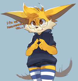 3_fingers anthro big_ears biped black_clothing black_underwear blue_background blue_clothing blue_hoodie blue_legwear blue_thigh_highs blue_topwear blue_underwear blush blush_lines brown_eyes brown_nose bulge cheek_tuft claws clothed clothed_anthro clothed_male clothing drawstring drawstring_hoodie drawstring_topwear embarrassed eyebrows eyewear facial_tuft finger_claws fingers footwear fur glasses glistening glistening_eyes hoodie legwear male male_anthro multicolored_body multicolored_clothing multicolored_fur multicolored_legwear multicolored_thigh_highs multicolored_underwear pantsless pantsless_anthro pantsless_male pattern_clothing pattern_footwear pattern_legwear pattern_socks pattern_thigh_highs pattern_thigh_socks pointy_ears rectangular_glasses simple_background socks solo striped_clothing striped_footwear striped_legwear striped_socks striped_thigh_highs striped_thigh_socks stripes tail tail_motion tailwag tan_body tan_eyebrows tan_fur thigh_highs thigh_socks topwear tuft two_tone_body two_tone_clothing two_tone_fur two_tone_underwear underwear wearing_glasses white_clothing white_legwear white_thigh_highs yellow_body yellow_fur young smite_(artist) league_of_legends riot_games tencent smite_(character) mammal yordle 2026 digital_drawing_(artwork) digital_media_(artwork) hi_res adult_(lore)
