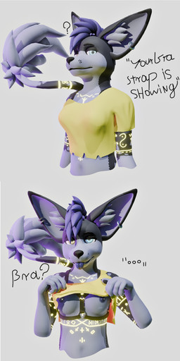 anthro clothed clothing clothing_lift dragon_tail ear_piercing ear_ring female fluffy fluffy_tail glowing glowing_markings hair harness heterochromia long_tail markings mohawk nipple_piercing nipples piercing purple_hair ring_piercing shirt shirt_lift solo tail tongue tongue_out topwear szogun1980 bra_strap_showing_(meme) szogun_(szogun1980) canid canine fennec_fox fox hybrid hyena mammal true_fox absurd_res hi_res meme