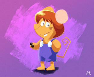 anthro biped brown_body brown_hair chibi clothed clothing dice hair purple_background simple_background solo hikari_gamba gamba_no_bouken gamba_no_bouken_(series) ikasama mammal mouse murid murine rodent 2023 hi_res