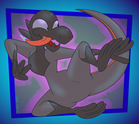 action_pose anthro aura black_body bodily_fluids drooling featureless_crotch glistening glistening_body male multicolored_body pose purple_eyes saliva sharp_teeth solo teeth tongue tongue_out toony two_tone_body gavanzude nintendo pokemon generation_7_pokemon lizard pokemon_(species) reptile salandit scalie alternate_version_at_paywall digital_drawing_(artwork) digital_media_(artwork) hi_res signature