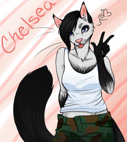 anthro clothed clothing female fur hair heart_symbol looking_at_viewer smile solo tongue tongue_out redpixie felid mammal