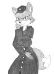 anthro clothed clothing coat countershade_face countershading detective dress female fingers freckled_face freckles fur hat headgear headwear markings multicolored_body multicolored_fur open_mouth piercing red_body red_fur smile solo tail tail_markings teeth topwear trenchcoat two_tone_body two_tone_fur white_body white_fur efradraws the_woody_woodpecker_show universal_studios inga_smorgasbord_(the_woody_woodpecker_show) canid canine fox mammal absurd_res hi_res monochrome