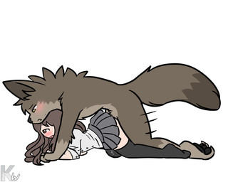 ambiguous_penetration anthro anthro_penetrating anthro_penetrating_human black_clothing black_legwear black_stockings blush bodily_fluids bottomwear brown_body brown_eyes brown_fur brown_hair clothed clothed_female clothed_human clothing doggystyle duo female female_penetrated from_behind_position fur grey_bottomwear grey_clothing grey_skirt hair human_on_anthro human_penetrated interspecies larger_anthro larger_male legwear logo long_hair male male/female male_penetrating male_penetrating_female motion_lines nude_anthro nude_male obscured_penetration penetration sex shirt simple_background size_difference skirt smaller_female smaller_human stockings sweat sweatdrop topwear white_background white_clothing white_shirt white_topwear yellow_eyes kangwolf canid canine canis human mammal wolf 2022 5:4 absurd_res artist_logo colored hi_res watermark