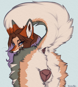 anatomically_correct anatomically_correct_anus anatomically_correct_feral anatomically_correct_genitalia anatomically_correct_vulva animal_genitalia animal_vulva anus blue_eyes bodily_fluids brown_butt brown_eyebrows brown_hair brown_inner_ear brown_legs brown_nose brown_tail butt butt_shot canine_genitalia canine_vulva dipstick_tail eyebrows eyelashes facial_markings female feral fur genital_fluids genitals grey_butt grey_ear_tips grey_ears grey_legs grey_tail hair head_markings inner_ear_fluff iris looking_at_viewer looking_away markings multicolored_butt multicolored_ears multicolored_face multicolored_hair multicolored_legs multicolored_snout multicolored_tail muzzle_(marking) orange_ears orange_face orange_snout orange_tail orange_tail_tip perineum pointy_ears presenting presenting_anus presenting_hindquarters presenting_vulva prick_ears pupils purple_hair purple_hair_tips raised_tail rear_view simple_background solo tail tail_anus tail_aside tail_markings tan_face tan_legs tan_snout tan_tail text tuft vaginal_fluid_string vaginal_fluids vaginal_fluids_on_leg vaginal_fluids_on_vulva vulva whiskers white_background white_butt white_face white_inner_ear_fluff white_legs white_perineum white_snout white_tail white_tuft a.o.kigahara_(artist) taka_(artist) canid canine canis fox hybrid mammal wolf 2025 absurd_res artist_collaboration artist_name detailed digital_drawing_(artwork) digital_media_(artwork) hi_res shaded signature