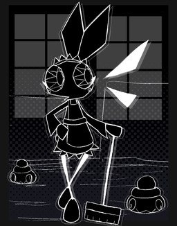 abstract_background ambiguous_gender anthro bar_emanata big_eyes black_body blush broom cleaning_tool closed_smile clothed clothing emanata eyelashes featureless_feet feet female front_view fully_clothed group hand_on_hip holding_broom holding_cleaning_tool holding_object long_ears maid_apron maid_headdress maid_uniform mouth_closed open_mouth slim smile solo_focus standing trio uniform white_line_art wide_hips lizardfungus cc-by-nc-nd creative_commons vib-ribbon vibri lagomorph leporid mammal rabbit 2025 aliasing binary_drawing colored_line_art digital_drawing_(artwork) digital_media_(artwork) full-length_portrait halftone hi_res monochrome portrait