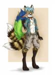 anthro bell blue_hair clothed clothing collar digitigrade eyewear glasses hair male multi_tail simple_background solo tail tail_mouth unusual_anatomy unusual_tail s00t neko_ed novasquirrel canid canine cheetah felid feline fox hybrid mammal tailmouth_(species) hi_res