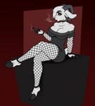 alternative_fashion anthro clothing female fishnet_clothing goth hooves horn smoking solo sweater_dress azzydrawsstuff azzy_(azzydrawsstuff) bovid caprine goat mammal hi_res