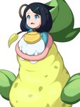 ambiguous_gender big_breasts black_hair blue_eyes breasts clothing duo female female_prey hair huge_breasts leaf light_body light_skin plant plant_pred vore yellow_body okra_sticky nintendo pokemon liko_(pokemon) elemental_creature flora_fauna generation_1_pokemon human mammal pokemon_(species) victreebel 3:4 absurd_res hi_res