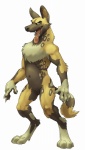 anthro chest_tuft claws digitigrade fangs featureless_crotch male navel nude open_mouth simple_background solo standing teeth tongue tongue_out tuft white_background gweek african_wild_dog canid canine mammal