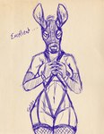 anthro breasts clothed clothing female simple_background solo standing caribou_(artist) deer mammal 2022 digital_media_(artwork) sketch