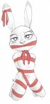 2016 alec8ter anthro bdsm bedroom_eyes biped black_and_white_and_red blush bondage bound bow_(feature) bow_accessory breasts censored chest_tuft clothed clothing conditional_dnp convenient_censorship disney ear_bow english_text feet female flat_chested fur gag gagged gift_wrapped grey_body grey_fur half-closed_eyes hands_behind_back hi_res hindpaw judy_hopps kneeling lagomorph leporid looking_at_viewer mammal monochrome narrowed_eyes nude partially_colored paws rabbit ribbon_bondage ribbons seductive sign signature simple_background small_breasts solo submissive submissive_female text tuft white_background zootopia