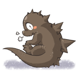 aged_down ambiguous_anthro ambiguous_gender anthro back_spikes blush blush_stickers breath chibi head_spikes looking_at_viewer looking_back rear_view scales semi-anthro shadow simple_background sitting solo spikes spikes_(anatomy) toddler white_background young young_ambiguous young_anthro mukomizu_kintora godzilla_(series) toho godzilla kaiju scalie 2014 full-length_portrait portrait