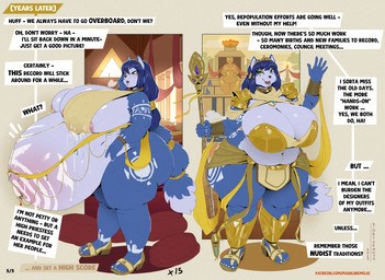 5_fingers 5_toes anthro belly big_belly big_breasts blue_body blue_fur breasts clothed clothing curvy_figure feet female fingers footwear fur hair huge_belly huge_breasts hyper hyper_belly hyper_pregnancy long_hair mature_female multicolored_body multicolored_fur overweight overweight_anthro overweight_female pregnant solo text thick_thighs toes two_tone_body two_tone_fur voluptuous wide_hips mainlinemojo nintendo star_fox krystal_(star_fox) canid canine fox mammal 2025 dated english_text hi_res
