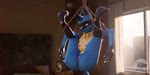 anthro anus barely_visible_anus bdsm bedroom blue_body bondage bound breasts butt clitoris dialogue eye_roll feet female folded genitals inside legs_tied legs_up looking_at_viewer nipples nude pawpads paws pussy restrained rope soles solo spread_legs spreading suspension text toes furromantic nintendo pokemon lucario_(furromantic) canid canine generation_4_pokemon lucario mammal pokemon_(species) 2:1 3d_(artwork) 3d_animation animated digital_media_(artwork) english_text hi_res loop no_sound short_playtime source_request webm widescreen