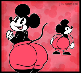 anthro big_butt black_body black_fur black_nose bottomwear butt clothed clothed_anthro clothed_male clothing fur gloves handwear huge_butt looking_at_viewer looking_back male male_anthro open_mouth outline pattern_background rear_view red_background red_bottomwear red_clothing red_shorts round_ears shorts simple_background smile solo standing thick_thighs topless topless_anthro topless_male white_clothing white_gloves white_handwear white_outline tunemon disney mickey_mouse mammal mouse murid murine rodent 2023 digital_media_(artwork) english_description hi_res