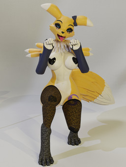 anthro big_breasts bow_tie breasts clothing female lace legwear makeup mascara nipples nude nude_anthro nude_female paw_pose pose running_makeup running_mascara solo stockings wet wet_body blacklya blacklya_(modeler) bandai_namco digimon canid digimon_(species) mammal renamon 3d_(artwork) 3d_model_showcase absurd_res digital_media_(artwork) hi_res