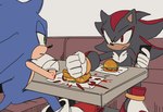 5_fingers annoyed anthro burger cellphone clothing destroyed_food destruction duo electronics eye_contact fingers food footwear gloves handwear holding_cellphone holding_object holding_phone looking_at_another male phone shoes simple_background sitting white_clothing white_gloves white_handwear roastedgarlics2 sega sonic_the_hedgehog_(series) shadow_the_hedgehog sonic_the_hedgehog eulipotyphlan hedgehog mammal comment_chain hi_res