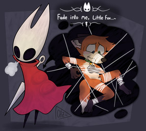 anthro duo female female_pred internal male male/female male_prey text vore voregonzola hollow_knight_(franchise) team_cherry gorg_(voregonzola) hornet_(hollow_knight) arthropod canid canine fox mammal english_text hi_res