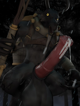 animal_genitalia animal_penis anthro backpack balls beard bell bell_collar big_balls big_penis bodily_fluids collar cum cum_on_penis equine_genitalia equine_penis erection facial_hair forest forest_background fur genital_fluids genitals grey_body grey_fur holding_object holding_weapon horn huge_balls huge_penis hyper hyper_balls hyper_genitalia looking_at_viewer male nature nature_background night outside penis plant snow snowing solo tree weapon yellow_eyes teknotyk sneakyphox_(modeler) krampus_(team_fortress_2) bovid caprine caprine_demon demon goat_demon mammal 3:4 3d_(artwork) absurd_res blender_(artwork) digital_media_(artwork) hi_res