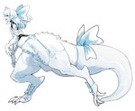 accessory alternate_species ambiguous_gender bare_shoulders bottom_heavy claws clothed clothing furgonomics garter garter_belt garter_straps hair hair_accessory hair_ribbon huge_hips huge_thighs legwear long_hair pointy_ears pubic_boot ribbons scales sharp_teeth sidelocks tail tail_accessory tail_clothing tail_ribbon teeth thick_thighs thigh_highs wide_hips cibastion demi_(cibastion) dinosaur prehistoric_species reptile scalie theropod absurd_res hi_res male_(lore)