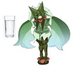 anthro biped female fingers fur genitals green_body green_fur looking_at_viewer multicolored_body navel nude pink_nose pupils pussy red_body red_eyes simple_background solo standing tongue tongue_out water white_background skeleton265 nintendo pokemon generation_9_pokemon meowscarada pokemon_(species)