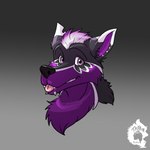 1:1 absurd_res anthro canid canine canis domestic_dog fur gradient_background headshot_portrait hi_res hybrid looking_at_viewer male male_anthro mammal mohawk piercing portrait purple_body purple_fur simple_background solo thekinkybear tongue tongue_out wolf