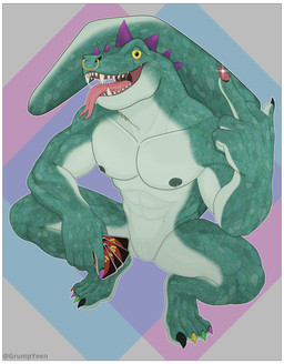 5_fingers abs animal_genitalia anthro areola barbell_piercing bodily_fluids border claws cloaca closed_slit clothed clothing colored_nails crouching facial_piercing fangs fingers genital_slit genitals gesture green_body green_scales hand_gesture head_spikes holding_card holding_cards holding_object looking_at_viewer male manicure middle_finger multicolored_claws muscular muscular_male nails nipple_barbell nipple_piercing nipple_ring nipples nose_piercing nose_ring nude_anthro nude_male piercing purple_spikes ring_piercing saliva saliva_string scales septum_piercing septum_ring sharp_teeth simple_background solo spikes spikes_(anatomy) tail teeth teeth_showing tongue tongue_out tongue_piercing topless topless_male uno_card vertical_cloaca white_border yellow_sclera grumpyeen goat_(movie) sony_corporation sony_pictures sony_pictures_animation uno modo_olachenko komodo_dragon lizard monitor_lizard reptile scalie absurd_res hi_res