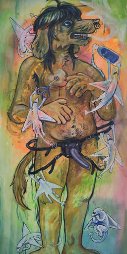 abstract_background aircraft airliner airplane ambiguous_gender anthro black_hair blood bodily_fluids bottle brown_body brown_fur container dildo facial_piercing feral fur gore group hair hormone_replacement_therapy machine mastectomy medicine nose_piercing nose_ring paws piercing purple_dildo ring_piercing scissors sex_toy standing strapon surgical_operation sweat sweatdrop tail text transition vehicle white_body wings sewagebaby2 testogel aeromorph canid canine living_aircraft living_machine living_vehicle mammal 2025 english_description english_text hi_res painting_(artwork) traditional_media_(artwork) trans_(lore) trans_man_(lore)