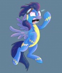 angry blue_background blue_body blue_fur blue_hair clothing cutie_mark eyewear feathered_wings feathers feral fur goggles hair male open_mouth purple_eyes quadruped simple_background skinsuit solo tail text tight_clothing tongue wings blitzpony friendship_is_magic hasbro my_little_pony mythology wave_chill wonderbolts_(mlp) equid equine mammal mythological_creature mythological_equine pegasus english_text