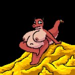 1:1 alternate_color animal_humanoid animated anthro belly big_breasts breasts breathing coin dragon dragon_humanoid female funnyman2 gold_(metal) gold_coin gold_jewelry horn humanoid jewelry looking_at_viewer markings mythological_creature mythological_scalie mythology overweight overweight_female red_body red_skin ring_(marking) ringed_tail scalie sitting slightly_chubby slightly_chubby_anthro slightly_chubby_female solo spot_color striped_markings striped_tail stripes tail tail_markings