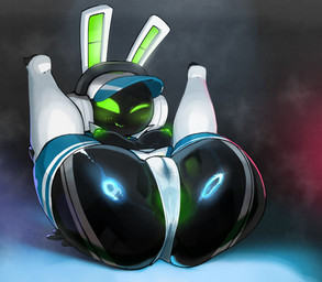 black_body breasts butt clothing electronics female glistening glistening_body glistening_butt glowing glowing_ears glowing_eyes glowing_mouth glowing_nipples green_mouth green_nipples hat headgear headphones headset headwear machine mostly_nude mostly_nude_female nipples one_eye_closed open_mouth solo spread_legs spreading steam underwear wink mdthetest project_turboblast tempo_(project_turboblast) animal_humanoid humanoid lagomorph leporid mammal rabbit robot robot_anthro 2025 hi_res widescreen