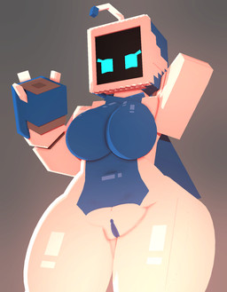 antennae_(anatomy) aroused big_breasts blue_body blue_eyes bottomwear breasts clothed clothing curvy_figure female hair hat headgear headwear hotpants huge_breasts looking_at_viewer looking_down machine open_mouth screen screen_face shorts simple_background solo square_(anatomy) thick_thighs white_body wide_hips coresvoid astro_bot_(series) microsoft minecraft mojang playstation sony_corporation sony_interactive_entertainment xbox_game_studios astro_(astro_bot) android bot_(astro_bot) humanoid robot robot_humanoid 3d_(artwork) digital_media_(artwork) hi_res