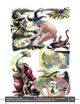 5_fingers ambiguous_feral ambiguous_gender bent_legs black_bottomwear black_clothing black_crop_top black_hat black_headwear black_shirt black_skirt black_topwear blue_eyes blue_hair bottomwear breasts butt clenched_teeth clothed clothed_female clothed_humanoid clothing convenient_censorship crop_top crouching death doll eating empty_eyes eyelashes featureless_limbs feet female female_human female_humanoid feral fin fingers fully_clothed fully_clothed_female fully_clothed_humanoid green_body green_clothing green_hat green_headwear green_scales group hair hat hat_only headgear headgear_only headwear headwear_only holding_object holding_paper hourglass_(object) larger_ambiguous larger_female larger_feral larger_human light lying magic_user male male_humanoid membrane_(anatomy) midriff mostly_nude mostly_nude_female mostly_nude_human noseless number on_front paper quadruped red_body red_sclera red_skin red_tail scales sharp_teeth shirt simple_background sitting sitting_on_shoulder size_difference skirt smaller_ambiguous smaller_feral smaller_human smaller_humanoid split_form standing tail tail_fin tan_body tan_skin teeth text text_box toes topwear webbed_feet webbed_hands wet wet_body white_background witch witch_hat x_eyes axelmedellin inktober shapeshifter_(axelmedellin) voodoo_doll_(axelmedellin) witch_(axelmedellin) amphibian animate_inanimate frog human humanoid living_doll lizard mammal marine merfolk reptile scalie siren undead 2025 artist_name colored comic dated english_description lighting painting_(artwork) pen_(artwork) shaded signature traditional_media_(artwork) url