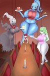 2:3 5_fingers 5_toes absurd_res apron apron_only areola big_breasts big_butt black_body blue_body blush breasts butt candle chair clothing darkrai feet female fingers food furniture generation_4_pokemon group hand_behind_back headgear headwear hi_res huge_breasts human humanoid land_forme_shaymin legendary_pokemon lucas_(pokemon) male mammal manaphy nintendo nipples plate pokemon pokemon_(species) shaymin slightly_chubby surusketch table thick_thighs toes white_body