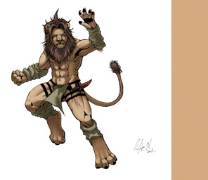 abs anthro arm_warmers armwear bottomwear clothing dagger knife leg_warmers legwear loincloth looking_at_viewer male mane melee_weapon muscular muscular_anthro muscular_male pawpads paws simple_background solo weapon white_background negy shin_(negy) felid lion mammal pantherine hi_res