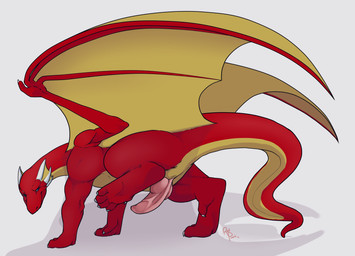 animal_genitalia erection feral genital_slit genitals horn knot looking_at_viewer male penis solo standing tail wings redpixie european_mythology mythology dragon mythological_creature mythological_scalie scalie western_dragon hi_res