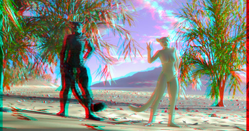anthro balls barefoot beach black_body black_fur breasts cast_shadow cloud day duo feet female flaccid front_view fur genitals gesture hairless hand_gesture hand_on_hip happy island leaf light looking_at_viewer male male/female nature nude outside penis plant pose posing_for_picture realistic rock sand shadow sky skyscape small_breasts smile smiling_at_viewer subsurface_scattering sunlight tongue tongue_out tree v_sign vulva water ikisou_at_dusk farmd domestic_cat felid feline felis hairless_cat mammal sphynx_(cat) tabby_cat 256:135 3d_(artwork) 4k absurd_res anaglyph blender_(artwork) blender_cycles_(artwork) chromatic_aberration digital_media_(artwork) film_grain full-length_portrait hi_res portrait stereogram