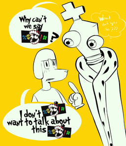 anthro bottomless caine_censorship censor_bar censored_speech censored_text chess_piece clothed clothing gloves grawlixes handwear red_clothing red_topwear shirt simple_background smile solo t-shirt text topwear white_clothing white_gloves white_handwear yellow_background conditional_dnp thewitchofart glitch_productions the_amazing_digital_circus kinger_(tadc) scratch_(tadc) animate_inanimate bird_dog canid canine canis domestic_dog humanoid hunting_dog labrador living_chess_piece mammal retriever absurd_res comic english_text hi_res