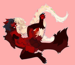 animal_genitalia animal_penis bestiality canine_genitalia canine_penis dragon_tail duo feral fur genitals handjob human_on_feral intersex intersex/intersex interspecies kissing licking_tongue male male/male penile penis pink_background red_body red_fur sex sheath simple_background tongue tongue_out dieudior basil_gray kanato human hybrid mammal absurd_res hi_res