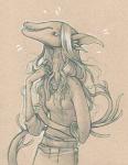 anthro female jewelry necklace nervous solo savannah_horrocks adessa monster unknown_species 2014 sketch