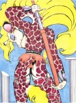 1996 anthro armor belt blonde_hair blue_eyes blue_sky bracers breasts broken_column clothed clothing column eyelashes female flowing_hair fur giraffe giraffid hair holding_melee_weapon holding_object holding_sword holding_weapon horn long_hair looking_at_viewer looking_back mammal melee_weapon oscar_marcus ossicone outside panties pinup pose sky smile solo sword tail tail_tuft topless tuft underwear weapon
