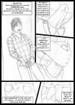 arania clothed clothing comic dave_(tcitw) english_text genitals growth human male mammal masturbation monochrome penis solo species_transformation tail tail_growth text the_cabin_in_the_woods_(arania) transformation
